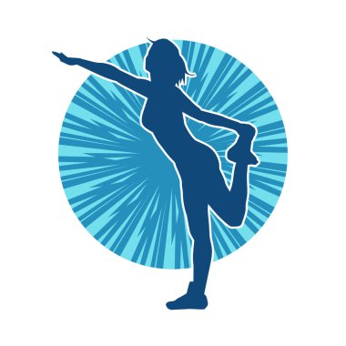 Zayıf kadın silueti egzersiz yapıyor. Spor yapan, spor yapan bir kadının silüeti.. 