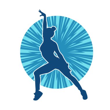 Zayıf kadın silueti egzersiz yapıyor. Spor yapan, spor yapan bir kadının silüeti.. 