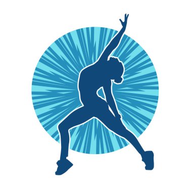 Zayıf kadın silueti egzersiz yapıyor. Spor yapan, spor yapan bir kadının silüeti.. 