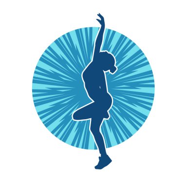 Zayıf kadın silueti egzersiz yapıyor. Spor yapan, spor yapan bir kadının silüeti.. 