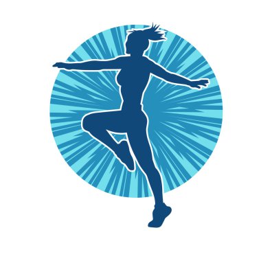 Zayıf kadın silueti egzersiz yapıyor. Spor yapan, spor yapan bir kadının silüeti.. 