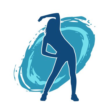 Zayıf kadın silueti egzersiz yapıyor. Spor yapan, spor yapan bir kadının silüeti.. 