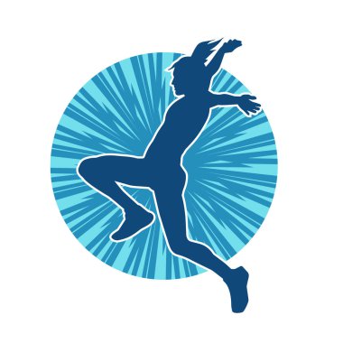 Zayıf kadın silueti egzersiz yapıyor. Spor yapan, spor yapan bir kadının silüeti.. 