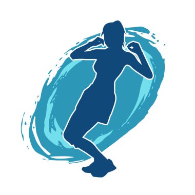 Hareketli bir kadın dansçının silueti. Dans eden zayıf bir kadının silueti..