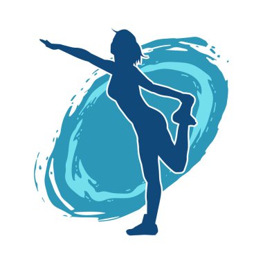 Zayıf kadın silueti egzersiz yapıyor. Spor yapan, spor yapan bir kadının silüeti.. 