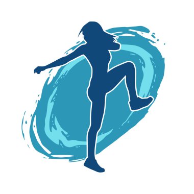 Zayıf kadın silueti egzersiz yapıyor. Spor yapan, spor yapan bir kadının silüeti.. 