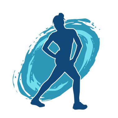 Zayıf kadın silueti egzersiz yapıyor. Spor yapan, spor yapan bir kadının silüeti.. 