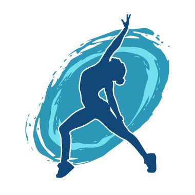 Zayıf kadın silueti egzersiz yapıyor. Spor yapan, spor yapan bir kadının silüeti.. 