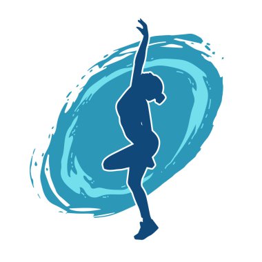 Zayıf kadın silueti egzersiz yapıyor. Spor yapan, spor yapan bir kadının silüeti.. 