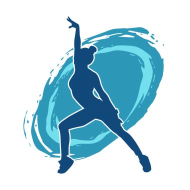 Zayıf kadın silueti egzersiz yapıyor. Spor yapan, spor yapan bir kadının silüeti.. 