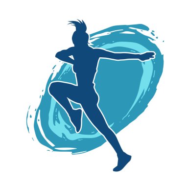 Zayıf kadın silueti egzersiz yapıyor. Spor yapan, spor yapan bir kadının silüeti.. 