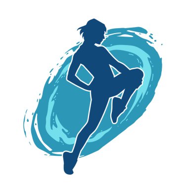 Zayıf kadın silueti egzersiz yapıyor. Spor yapan, spor yapan bir kadının silüeti.. 