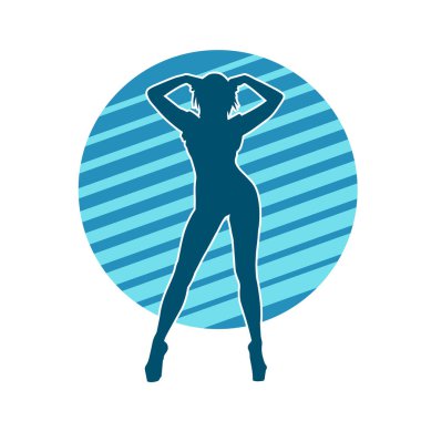 Dar kıyafetli genç, zayıf bir kadın modelin silueti. Dişi poziyonunda zayıf bir kadının silueti..