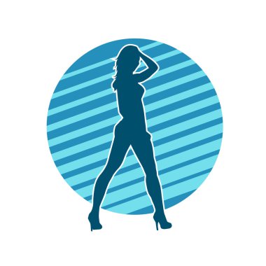 Dar kıyafetli genç, zayıf bir kadın modelin silueti. Dişi poziyonunda zayıf bir kadının silueti..