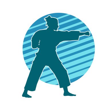 Dövüş sanatları yapan zayıf bir kadının silueti. Dövüş sanatlarında çalışan bir kadının silueti..