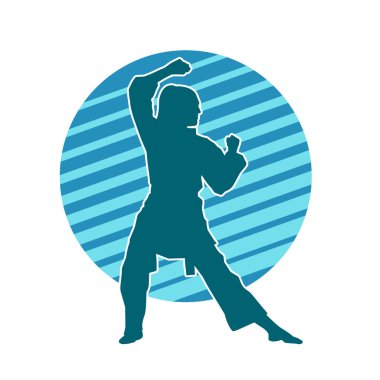 Dövüş sanatları yapan zayıf bir kadının silueti. Dövüş sanatlarında çalışan bir kadının silueti..