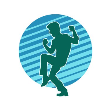 Hareket halindeki bir erkek dansçının silueti. Dans eden zayıf bir adamın silueti..