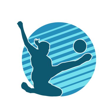 Topa vuran bayan futbolcunun silueti. Hareketli bir futbolcu kadının silueti..