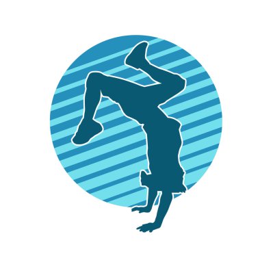 Poz veren kadın dansçının silueti. Dans eden bir kadının silueti..