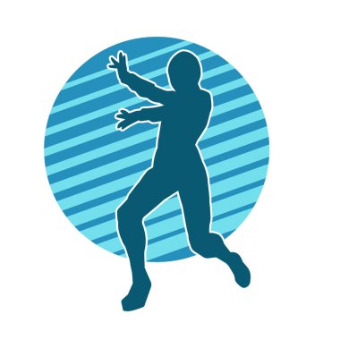 Doğu dövüş sanatı pozu veren bir adamın silueti. Dövüş sanatlarında bir erkeğin silueti..