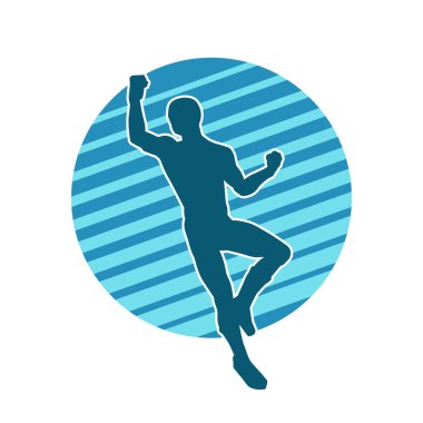 Koşu pozisyonundaki bir adamın silüeti. Siluet erkek koşusu pozu.