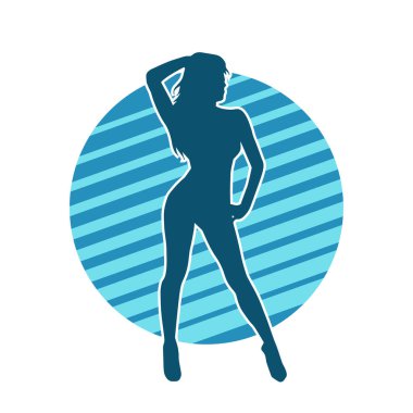 Dar kıyafetli genç, zayıf bir kadın modelin silueti. Dişi poziyonunda zayıf bir kadının silueti..