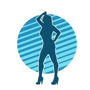 Dar kıyafetli genç, zayıf bir kadın modelin silueti. Dişi poziyonunda zayıf bir kadının silueti..