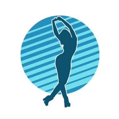 Hareketli bir kadın dansçının silueti. Dans eden zayıf bir kadının silueti..