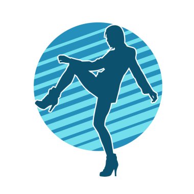 Hareketli bir kadın dansçının silueti. Dans eden zayıf bir kadının silueti..