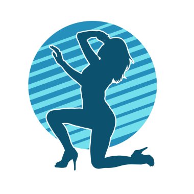 Hareketli bir kadın dansçının silueti. Dans eden zayıf bir kadının silueti..