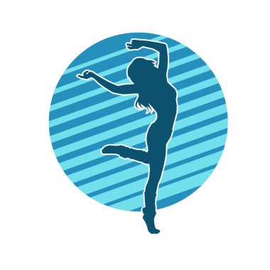 Hareketli bir kadın dansçının silueti. Dans eden zayıf bir kadının silueti..