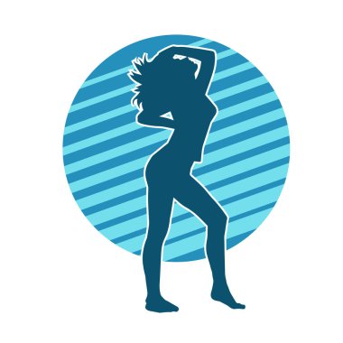 Hareketli bir kadın dansçının silueti. Dans eden zayıf bir kadının silueti..