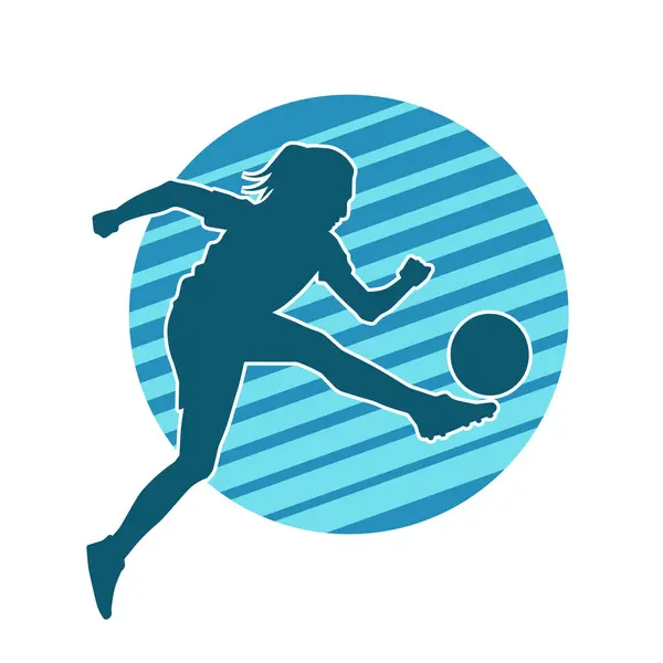 Silhouette Female Soccer Player Kicking Ball Silhouette Football Player ...