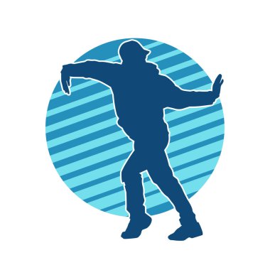 Hareket halindeki bir erkek dansçının silueti. Dans eden zayıf bir adamın silueti..