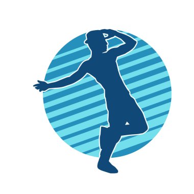 Hareket halindeki bir erkek dansçının silueti. Dans eden zayıf bir adamın silueti..