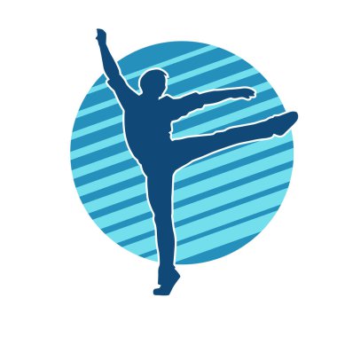 Hareket halindeki bir erkek dansçının silueti. Dans eden zayıf bir adamın silueti..