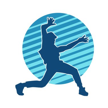 Hareket halindeki bir erkek dansçının silueti. Dans eden zayıf bir adamın silueti..