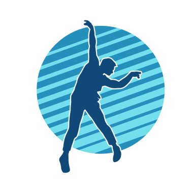 Hareket halindeki bir erkek dansçının silueti. Dans eden zayıf bir adamın silueti..