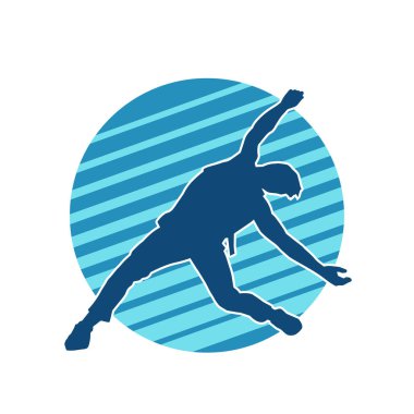 Hareket halindeki bir erkek dansçının silueti. Dans eden zayıf bir adamın silueti..