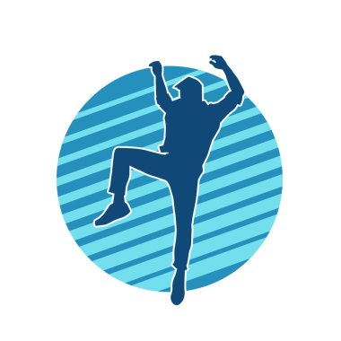 Hareket halindeki bir erkek dansçının silueti. Dans eden zayıf bir adamın silueti..