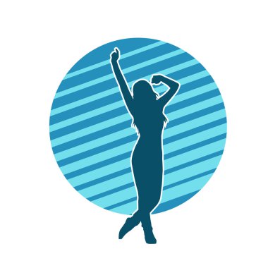 Hareketli bir kadın dansçının silueti. Dans eden zayıf bir kadının silueti..