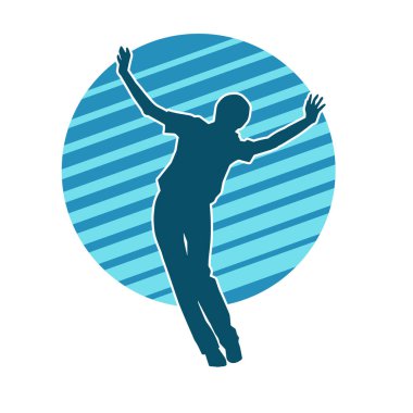 Hareketli bir kadın dansçının silueti. Dans eden zayıf bir kadının silueti..