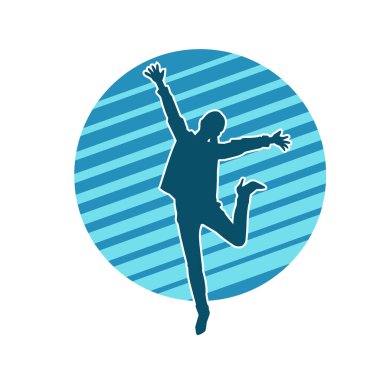 Hareketli bir kadın dansçının silueti. Dans eden zayıf bir kadının silueti..