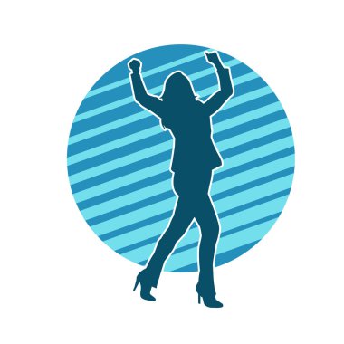 Hareketli bir kadın dansçının silueti. Dans eden zayıf bir kadının silueti..