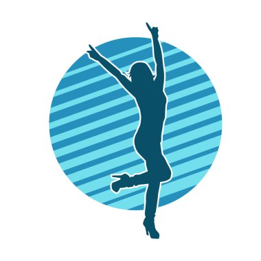 Hareketli bir kadın dansçının silueti. Dans eden zayıf bir kadının silueti..