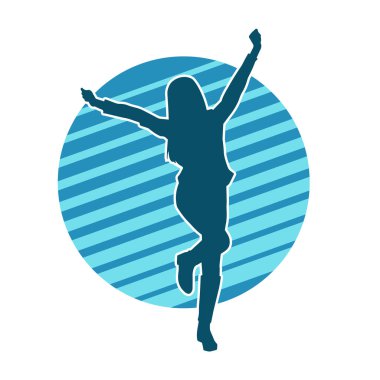 Hareketli bir kadın dansçının silueti. Dans eden zayıf bir kadının silueti..