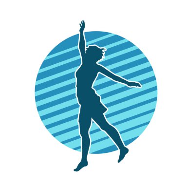 Hareketli bir kadın dansçının silueti. Dans eden zayıf bir kadının silueti..