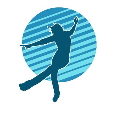 Hareketli bir kadın dansçının silueti. Dans eden zayıf bir kadının silueti..