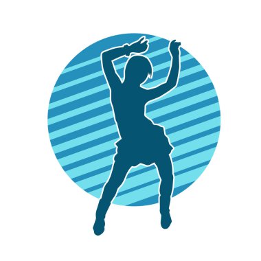 Hareketli bir kadın dansçının silueti. Dans eden zayıf bir kadının silueti..