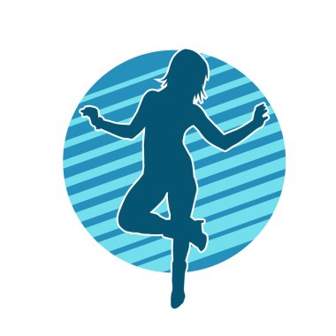 Hareketli bir kadın dansçının silueti. Dans eden zayıf bir kadının silueti..